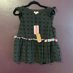 Black French dot blouse with multi fringe